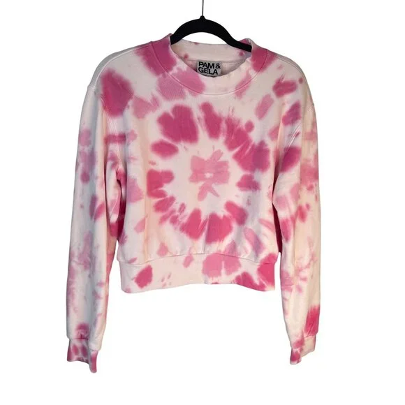Pam & Gela Medium Tie-Dye Pink & White Cropped Sweatshirt - Picture 13 of 16